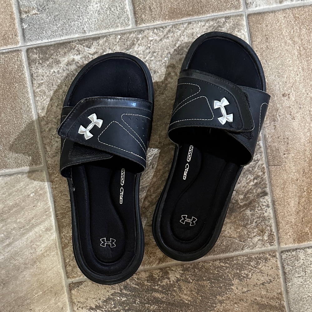 Under Armour Women's Black and White Slide Sandals